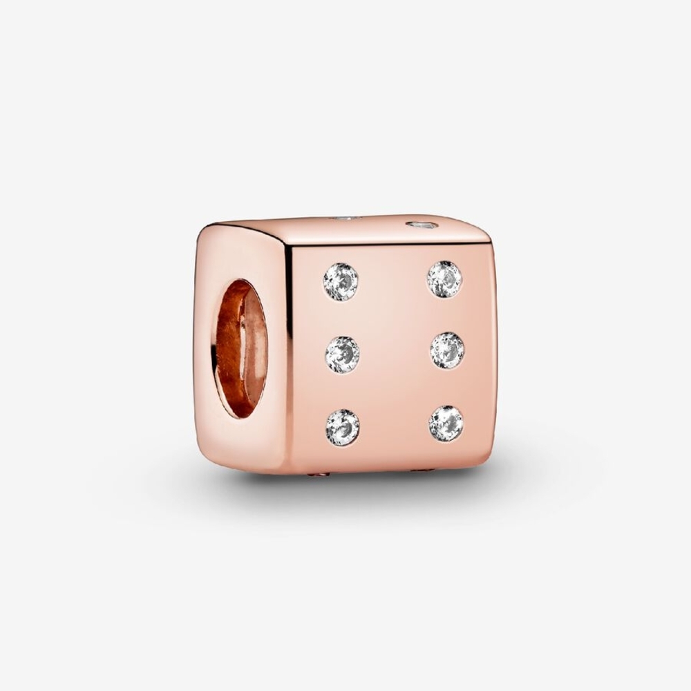Rose Gold Dice Charm with Crystals